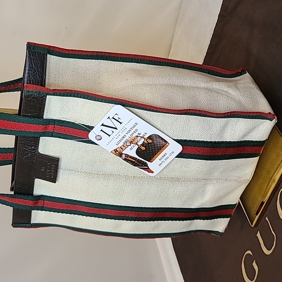 GUCCI 90S VINTAGE REVERSE SHERRY SHOPPER STYLE CREAM CANVAS/GG COATED CANVAS - Picture 4 of 17